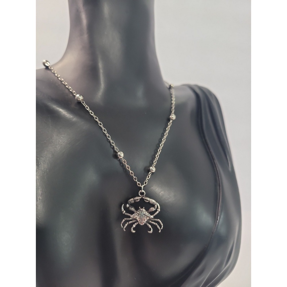 Silver Tone Crab Pendant Necklace Coastal Beach Nautical Ocean Jewelry